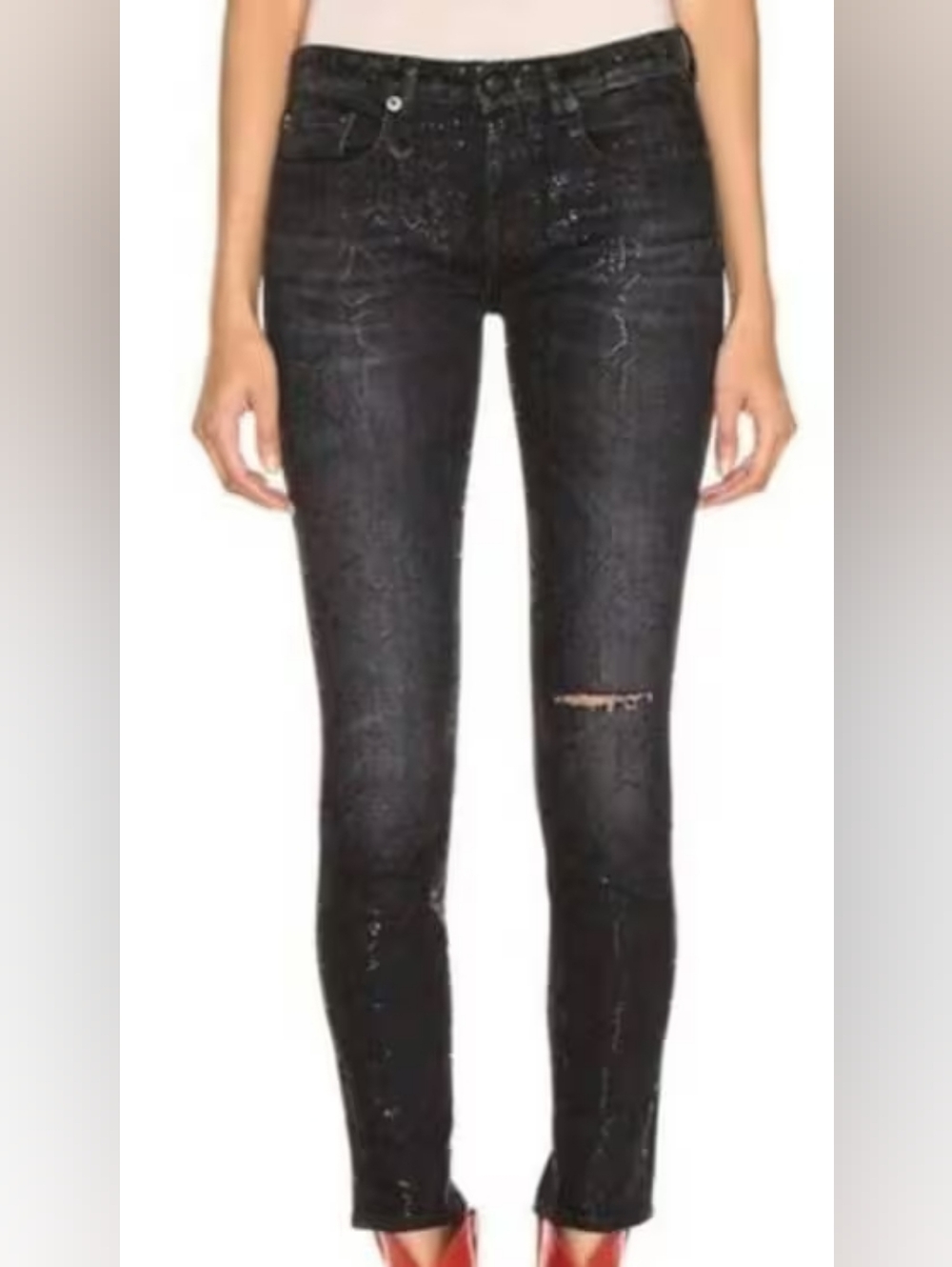 Nwt R13 Allison Skinny Fit Black Distressed Callen Snake Print Jeans With Rips - Picture 3 of 12